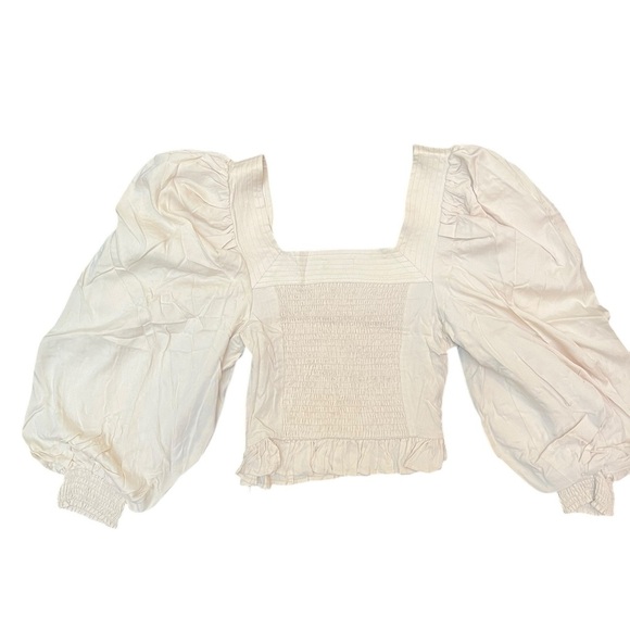 Area Stars Dara Cream Crop Puff Sleeve Blouse with Bishop Sleeves Size Small - Picture 1 of 12